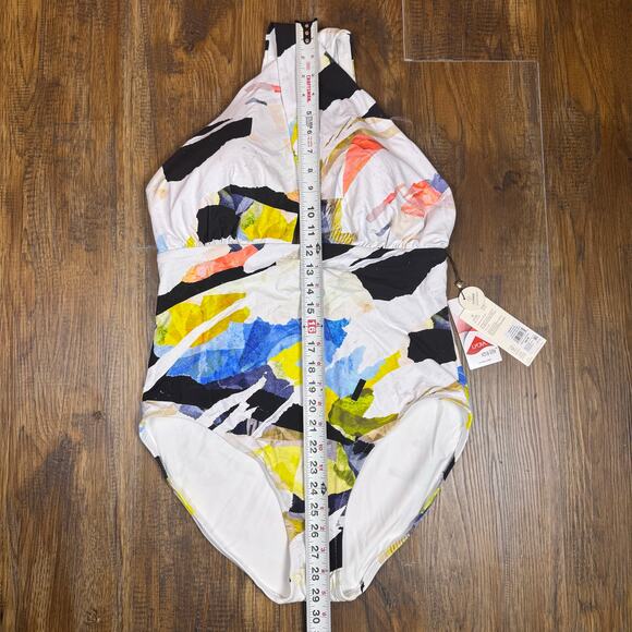 Calia NWT cutout halter one piece swim collage pure white abstract size 12 - Picture 14 of 14